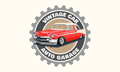 Obraz na płótnie Canvas Vintage red retro car emblems and badges vector illustration