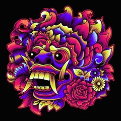 Barong Balinese mask illustration