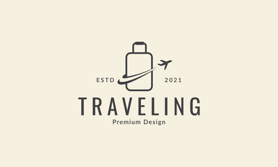 bag with plane travel line logo vector icon symbol design graphic illustration