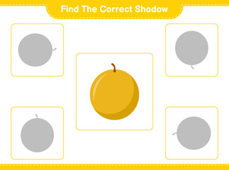 Find the correct shadow. Find and match the correct shadow of Honey Melon. Educational children game, printable worksheet, vector illustration