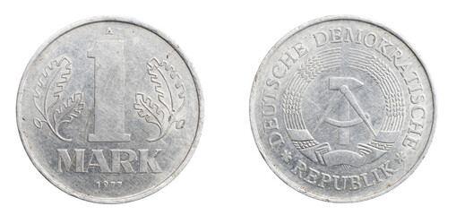 one germany mark coin on a white isolated background