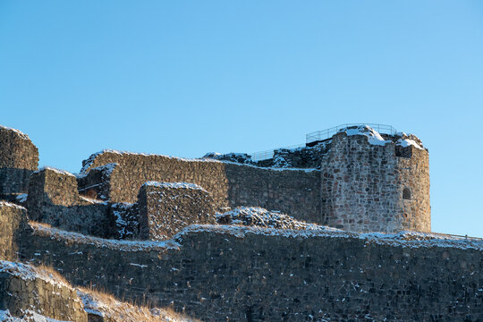 Ruins of Bohus fortress on a snowy winters day. Kung&auml;lv, Sweden 020621