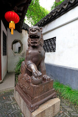 Iron lion sculpture in Yu Garden, Shanghai, China