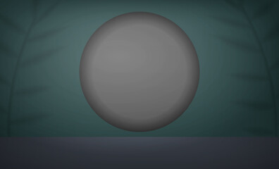 Dark green studio background space with leaf shadows. Green clean room with background and empty shelf. To showcase premium cosmetics, luxury products and appliances. Vector