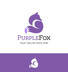 Purple sitting fox logo for business, organization or websites. Vector Illustration