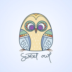 Obraz premium Sweet owl logo. Doodel isolated emblem design. Kids education symbol