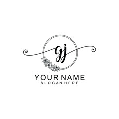 GJ Initial handwriting logo template vector