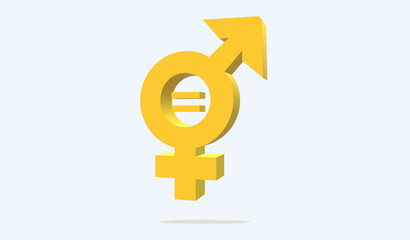 Sexual equality sign. Poster. The equal sign in the middle of the feminine and masculine. Female and male. 3D illustration. A symbol of a circle with an arrow pointing northeast and an inverted cross.