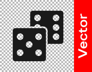 Black Game dice icon isolated on transparent background. Casino gambling. Vector.