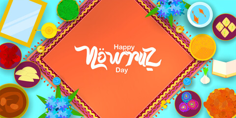 Happy nowruz day with persian carpet in paper art style. Translation: Happy Persian New Year (Nowruz)
