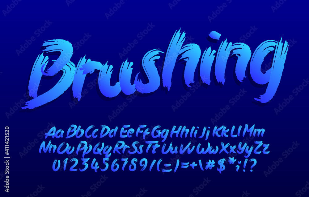 Fototapete brushing alphabet font. brush stroke letters, numbers and symbols. uppercase and lowercase. hand wri