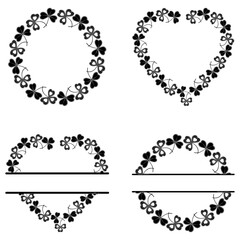 Set of Botanical flower Frames and festive monogram clover circle and heart shape for Patrick's Day stencil, vector isolated illustration on white background in flat style, badge, logo, design, decora