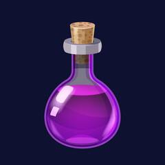 Obraz na płótnie Canvas Bottle with liquid violet potion magic elixir game icon GUI. Vector illstration for app games user interface