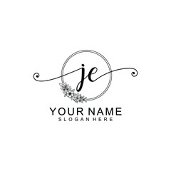 JE Initial handwriting logo template vector