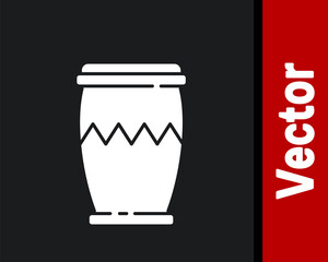 White Drum icon isolated on black background. Music sign. Musical instrument symbol. Vector.