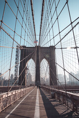 Vertical shot of Brooklyn Bridge in New York City