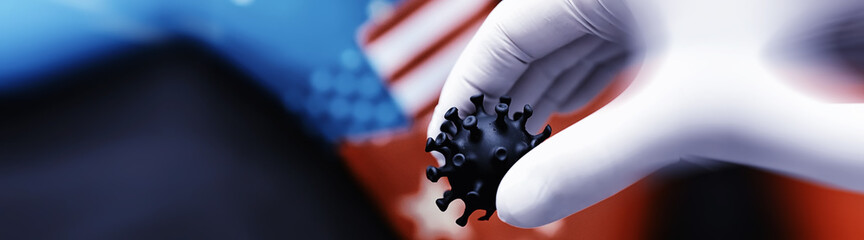 A pandemic of pneumonia worldwide. Virus from animals. Coronovirus molecule model printed on a 3D...