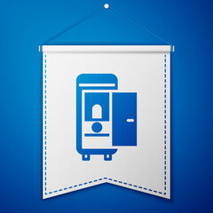 Blue Toilet in the train car icon isolated on blue background. White pennant template. Vector.
