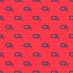 Blue line Car rearview mirror icon isolated seamless pattern on red background. Vector Illustration.
