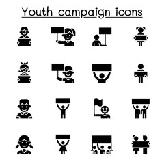 Youth campaign related vector icons. contains such Icons as banner, placard, advertising, teen, protest, demand, boy, girl, poster, youth day and more.