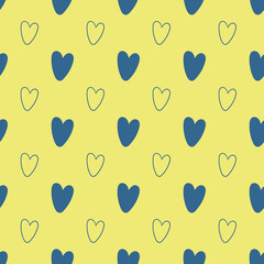 Hand drawn hearts seamless pattern. Valentine's, birthday wrapping paper.  Blue heart vector pattern. Cute Valentine hearts seamless pattern