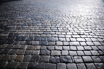 Cement brick squared stone floor background. Concrete paving slabs. Paving slabs