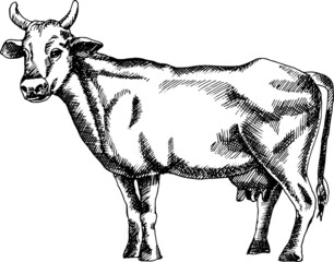 Monochrome vector cow isolated on white illustration.