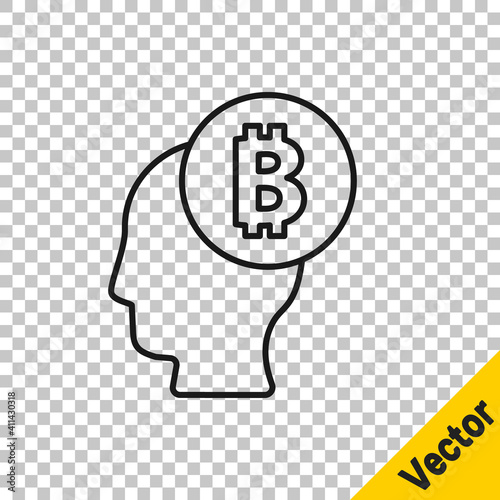 Black Line Bitcoin Think Icon Isolated On Transparent Background Cryptocurrency Head Blockchain Technology Digital Money Market Cryptocoin Wallet Vector Wall Mural Kostiantyn