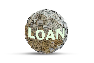 Dollar ball in debt loan concept - 3d rendering