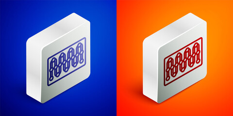 Isometric line Board game icon isolated on blue and orange background. Silver square button. Vector.
