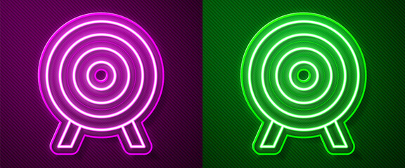 Glowing neon line Target sport icon isolated on purple and green background. Clean target with numbers for shooting range or shooting. Vector.