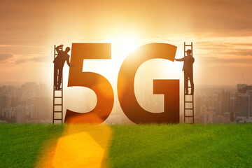 5G communication network concept with silhouettes