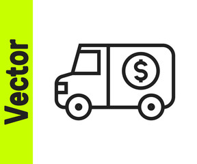 Black line Armored truck icon isolated on white background. Vector.