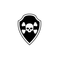 Shield with pirate skull icon isolated on white background