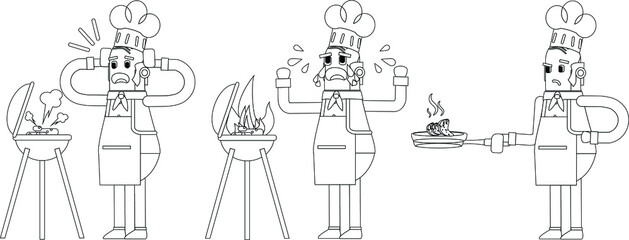 Fototapeta na wymiar Continuous line drawing of chef with various poses