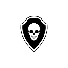 Shield with pirate skull icon isolated on white background