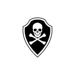Shield with pirate skull icon isolated on white background
