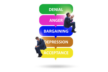 Concept of five stages of grief with businessman