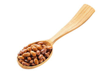 Dried orange beans in a wooden spoon isolated on a white background. Healthy food concept.