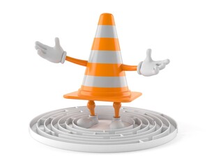 Traffic cone character inside maze