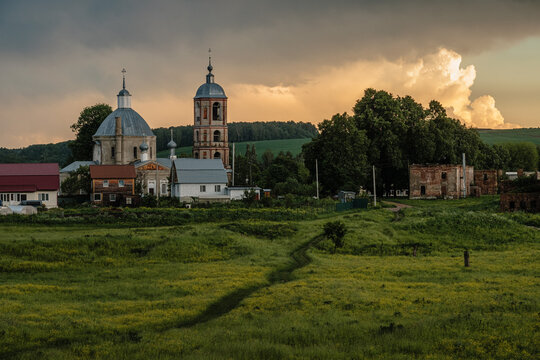 Trinity Church at sunset in the village of Kremenki