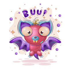 Cute cartoon bat is made in glaze style. Positive and unique design.