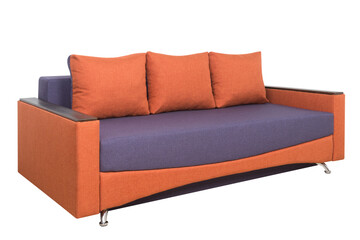 Orange-purple sofa isolated on white background. Orange-purple  sofa isolated on white include clipping path.