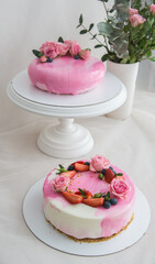 cake with strawberry and roses