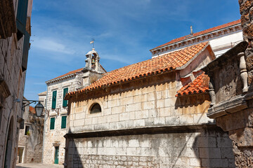 Hvar island, Croatia, popular touristic destination. Colorful traditional European houses on a sunny day