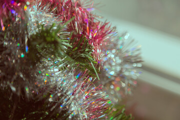 Christmas tinsel as an element of decoration.