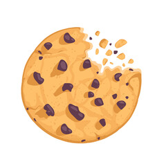 Traditional delicious pastries with chocolate pieces. Broken cookies. Vector illustration in cartoon flat style.