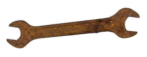 Rusty wrench isolated on white background