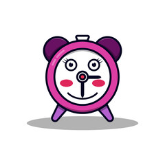 Vector illustration of cute pink woman clock mascot. flat design illustration