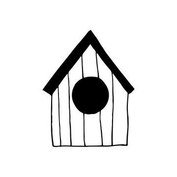 birdhouse icon, sticker. sketch hand drawn doodle style. minimalism, monochrome. spring, birds, house.